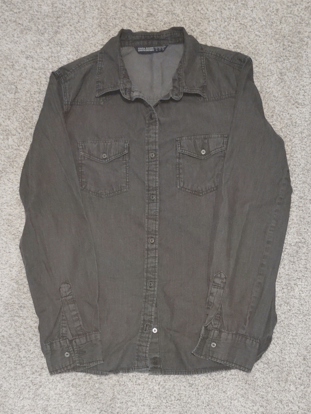 Zara Dark Grey Green Long Sleeve Button-Down Shirt